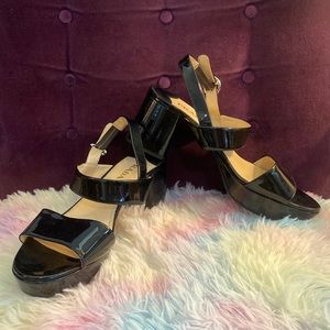 Prada Black Patent Leather Heeled Sandals